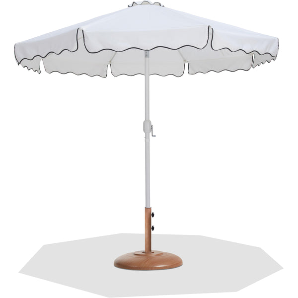 Meridian Amalfi White Fabric With Black Piping / Teak Aluminum Patio Umbrella with Base Sets IMAGE 1