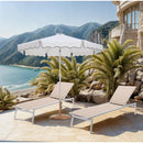 Meridian Amalfi White Fabric With Black Piping / Teak Aluminum Patio Umbrella with Base Sets IMAGE 2
