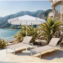Meridian Amalfi White Fabric With Black Piping / Matte White Aluminum Patio Umbrella with Base Sets IMAGE 2