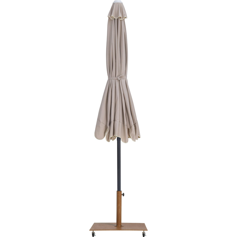 Meridian Amalfi Beige Fabric With Cream Piping / Teak Aluminum Patio Umbrella with Base Sets IMAGE 13