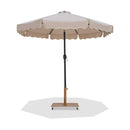 Meridian Amalfi Beige Fabric With Cream Piping / Teak Aluminum Patio Umbrella with Base Sets IMAGE 1