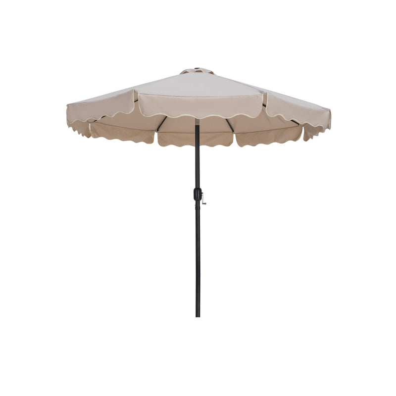 Meridian Amalfi Beige Fabric With Cream Piping / Teak Aluminum Patio Umbrella with Base Sets IMAGE 3