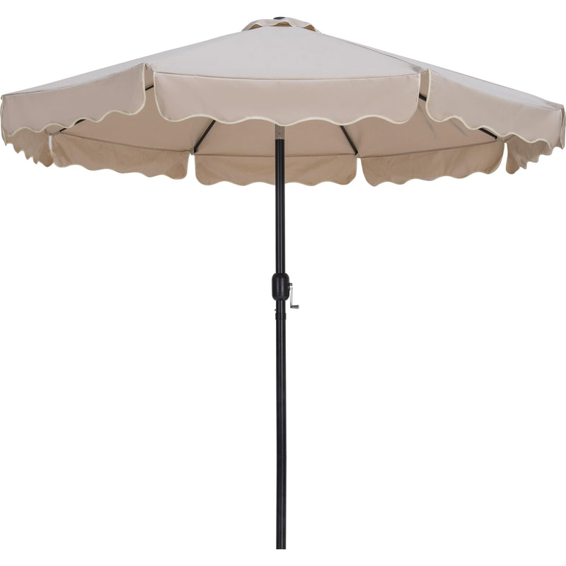 Meridian Amalfi Beige Fabric With Cream Piping / Teak Aluminum Patio Umbrella with Base Sets IMAGE 3