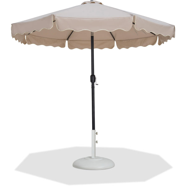 Meridian Amalfi Beige Fabric With Cream Piping / Matte White Aluminum Patio Umbrella with Base Sets IMAGE 1