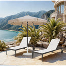 Meridian Amalfi Beige Fabric With Cream Piping / Matte White Aluminum Patio Umbrella with Base Sets IMAGE 2