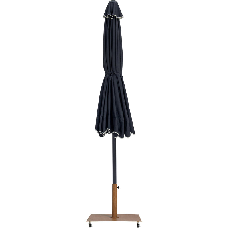 Meridian Amalfi Black Fabric With Cream Piping / Teak Aluminum Patio Umbrella with Base Sets IMAGE 13