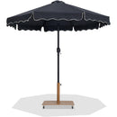 Meridian Amalfi Black Fabric With Cream Piping / Teak Aluminum Patio Umbrella with Base Sets IMAGE 1