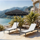 Meridian Amalfi Black Fabric With Cream Piping / Teak Aluminum Patio Umbrella with Base Sets IMAGE 2