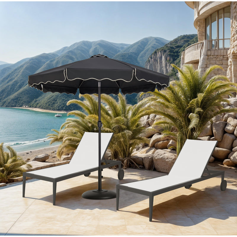 Meridian Amalfi Black Fabric With Cream Piping / Matte Black Aluminum Patio Umbrella with Base Sets IMAGE 2