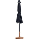 Meridian Amalfi Black Fabric With Cream Piping / Teak Aluminum Patio Umbrella with Base Sets IMAGE 11