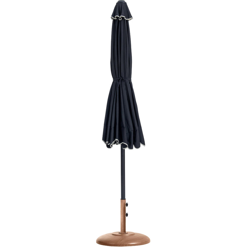 Meridian Amalfi Black Fabric With Cream Piping / Teak Aluminum Patio Umbrella with Base Sets IMAGE 11