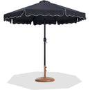 Meridian Amalfi Black Fabric With Cream Piping / Teak Aluminum Patio Umbrella with Base Sets IMAGE 1