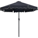 Meridian Amalfi Black Fabric With Cream Piping / Teak Aluminum Patio Umbrella with Base Sets IMAGE 3