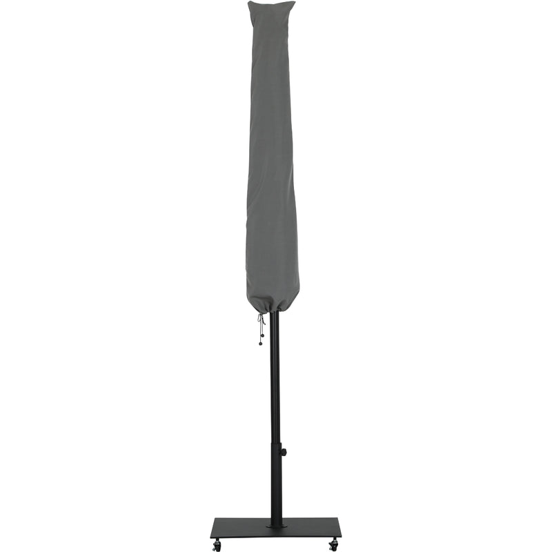 Meridian Amalfi White Fabric With Black Piping / Matte Black Aluminum Patio Umbrella with Base Sets IMAGE 14