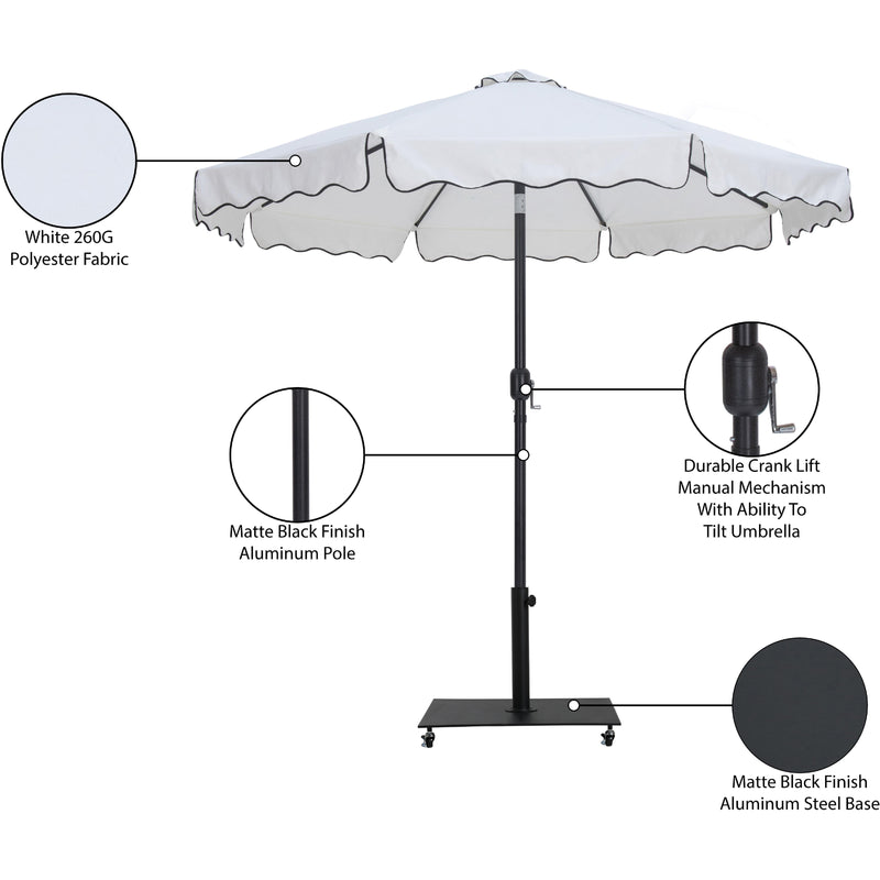 Meridian Amalfi White Fabric With Black Piping / Matte Black Aluminum Patio Umbrella with Base Sets IMAGE 19