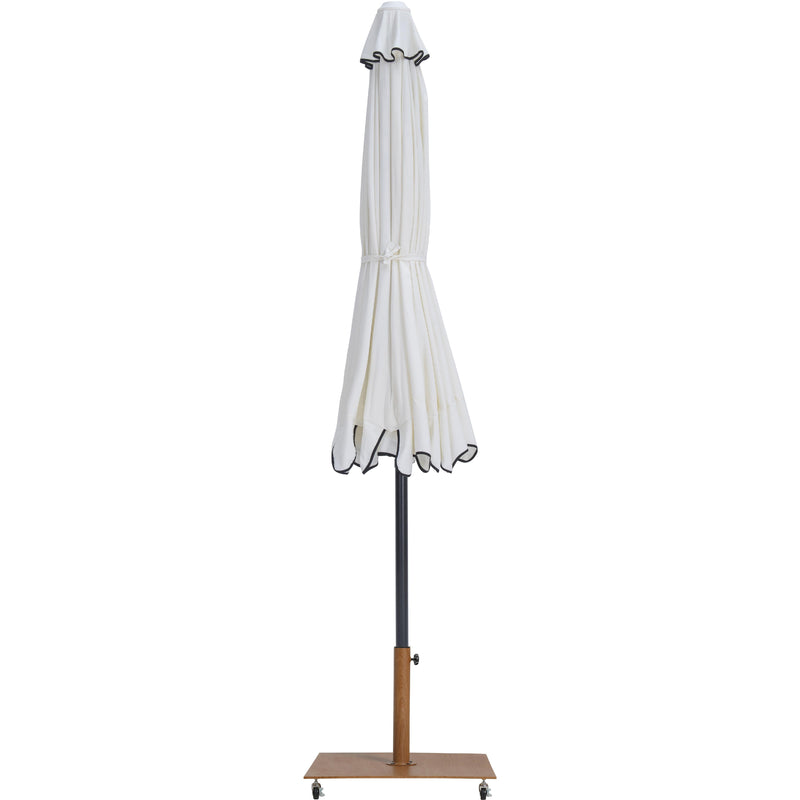 Meridian Amalfi White Fabric With Black Piping / Teak Aluminum Patio Umbrella with Base Sets IMAGE 13