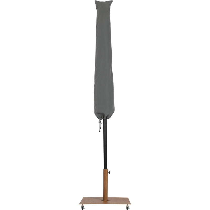 Meridian Amalfi White Fabric With Black Piping / Teak Aluminum Patio Umbrella with Base Sets IMAGE 14