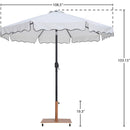 Meridian Amalfi White Fabric With Black Piping / Teak Aluminum Patio Umbrella with Base Sets IMAGE 18