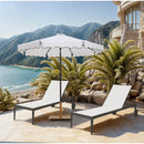 Meridian Amalfi White Fabric With Black Piping / Teak Aluminum Patio Umbrella with Base Sets IMAGE 2