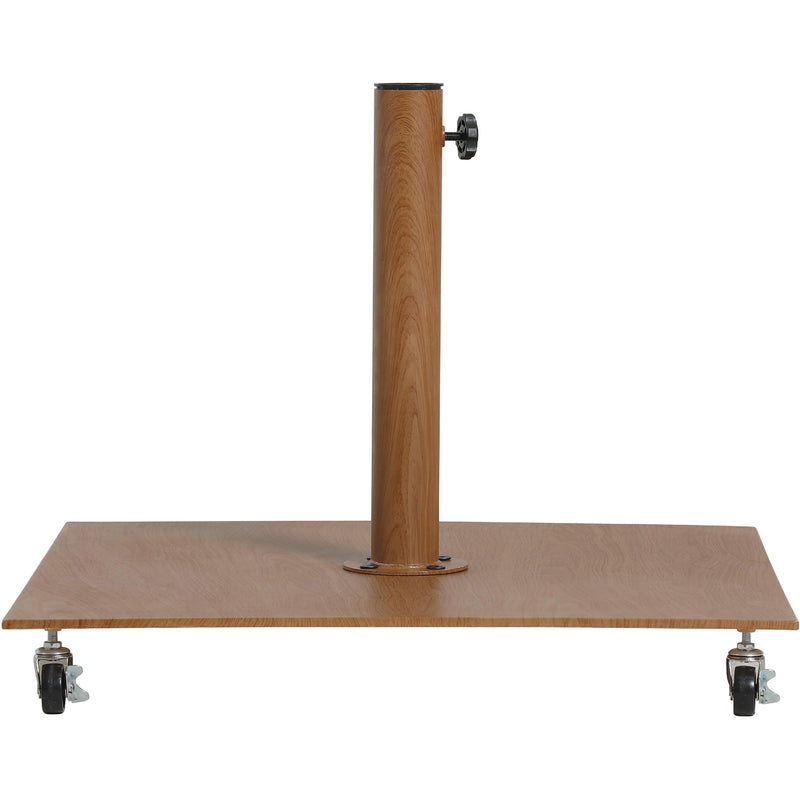 Meridian Amalfi White Fabric With Black Piping / Teak Aluminum Patio Umbrella with Base Sets IMAGE 8