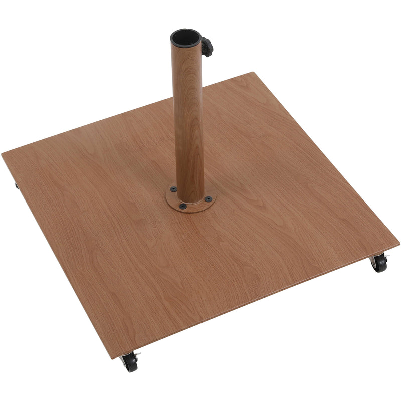 Meridian Amalfi White Fabric With Black Piping / Teak Aluminum Patio Umbrella with Base Sets IMAGE 9