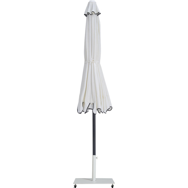 Meridian Amalfi White Fabric With Black Piping / Matte White Aluminum Patio Umbrella with Base Sets IMAGE 13