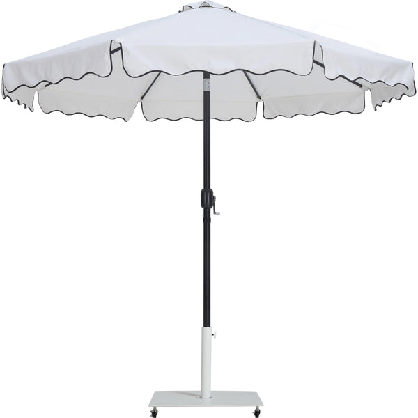 Meridian Amalfi White Fabric With Black Piping / Matte White Aluminum Patio Umbrella with Base Sets IMAGE 1