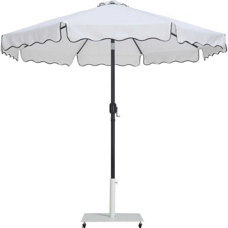 Meridian Amalfi White Fabric With Black Piping / Matte White Aluminum Patio Umbrella with Base Sets IMAGE 1