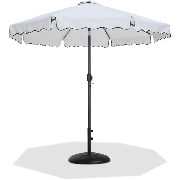 Meridian Amalfi White Fabric With Black Piping / Matte Black Aluminum Patio Umbrella with Base Sets IMAGE 1