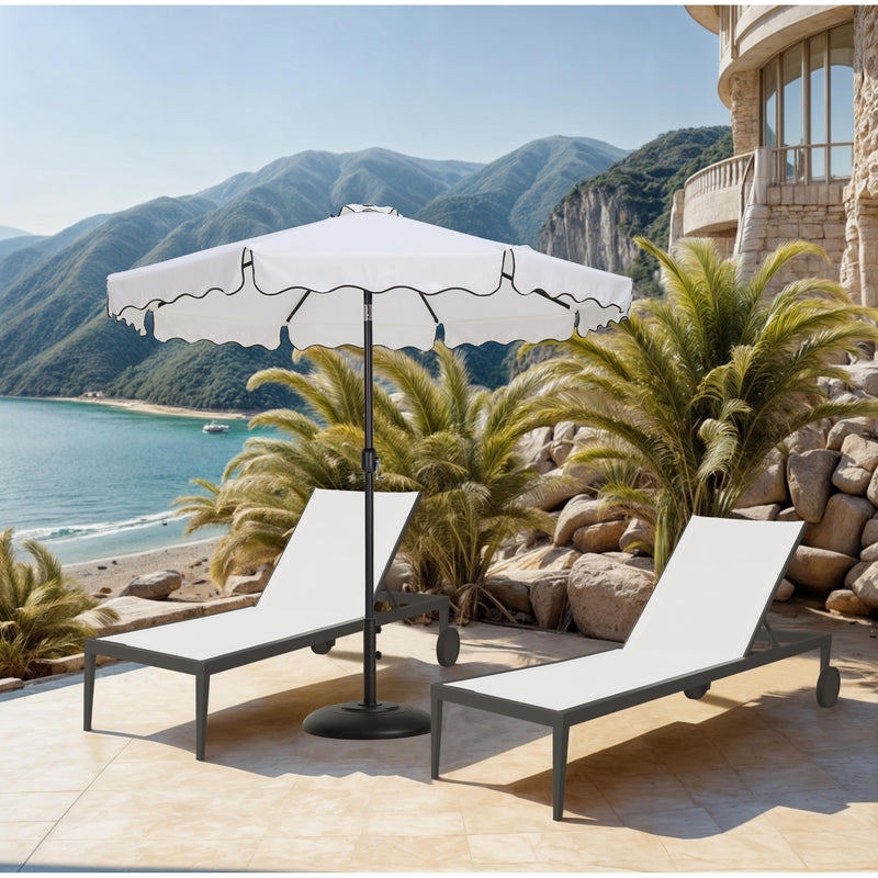 Meridian Amalfi White Fabric With Black Piping / Matte Black Aluminum Patio Umbrella with Base Sets IMAGE 2
