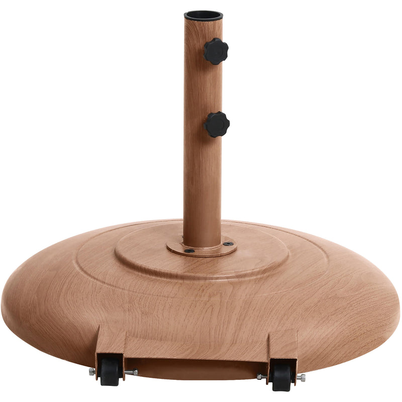Meridian Amalfi White Fabric With Black Piping / Teak Aluminum Patio Umbrella with Base Sets IMAGE 6