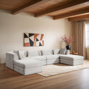  Meridian Stellar 152" Cream Chenille Fabric Upholstered 6 pc Modular Sectional IMAGE 2