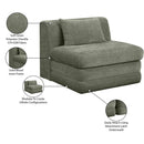  Meridian Stellar Green Chenille Fabric Upholstered Modular Armless Chair IMAGE 9