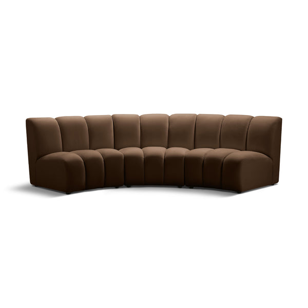 Meridian Infinity Brown Velvet 3 pc Modular Sectional IMAGE 1
