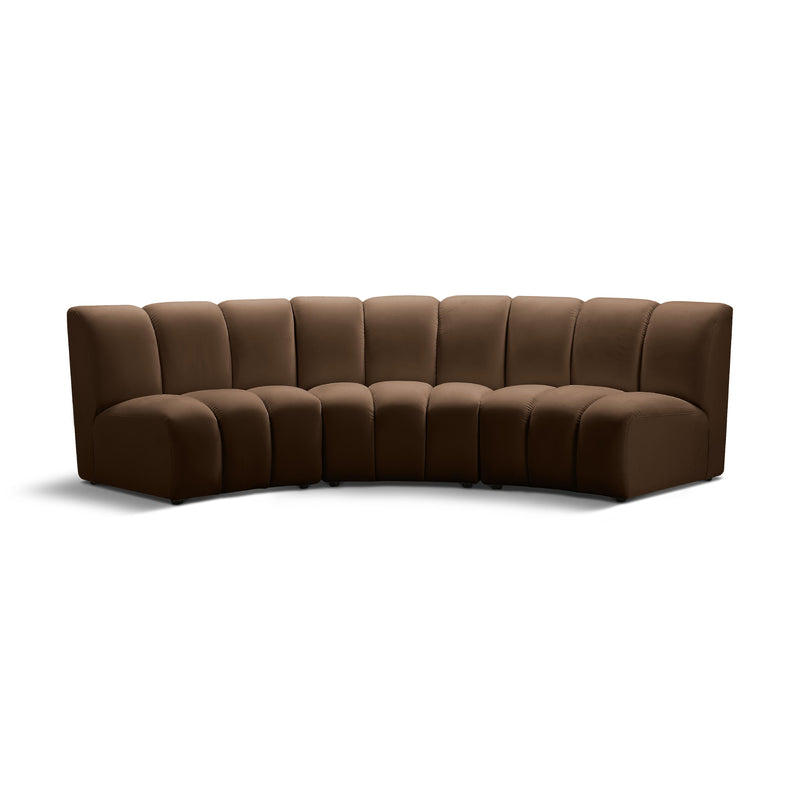 Meridian Infinity Brown Velvet 3 pc Modular Sectional IMAGE 1
