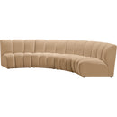  Meridian Infinity 148" Camel Velvet Upholstered 4 pc Modular Sectional IMAGE 6