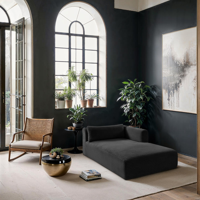 Meridian Shaggy Black Corduroy Performance Fabric Chaise IMAGE 2