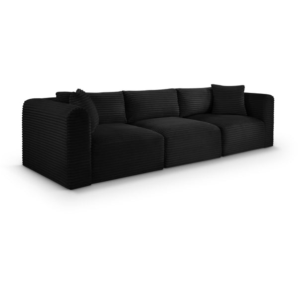 Meridian Shaggy Black Corduroy Performance Fabric Modular Sofa IMAGE 1