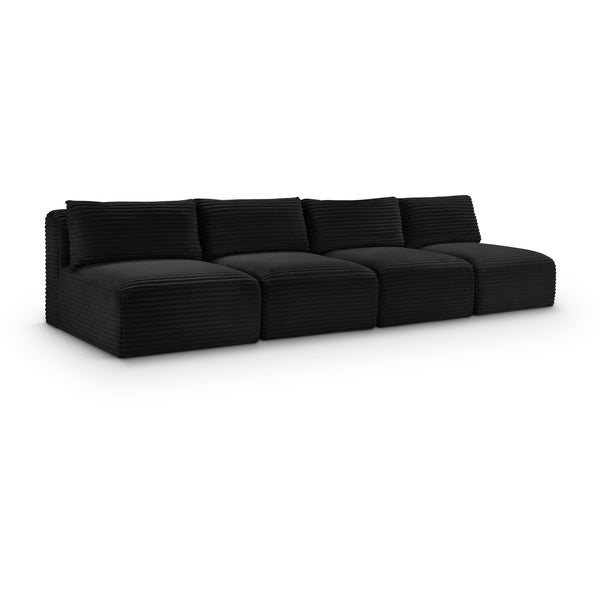 Meridian Shaggy Black Corduroy Performance Fabric Modular Sofa IMAGE 1