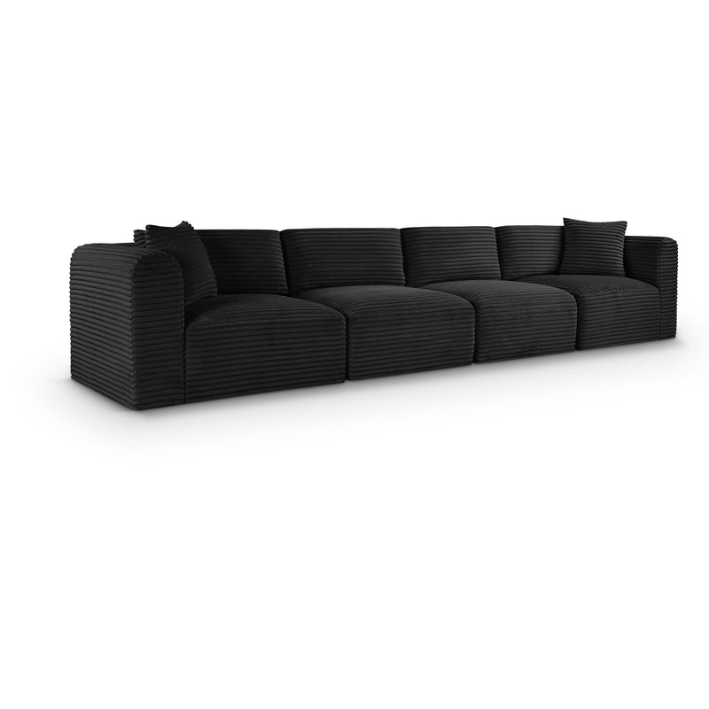 Meridian Shaggy Black Corduroy Performance Fabric Modular Sofa IMAGE 1