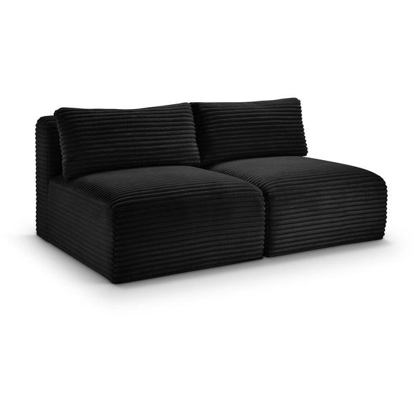 Meridian Shaggy Black Corduroy Performance Fabric Modular Sofa IMAGE 1