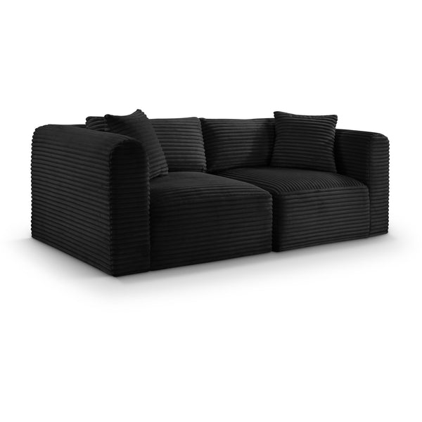Meridian Shaggy Black Corduroy Performance Fabric Modular Sofa IMAGE 1