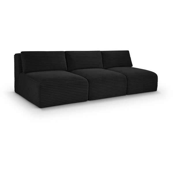 Meridian Shaggy Black Corduroy Performance Fabric Modular Sofa IMAGE 1