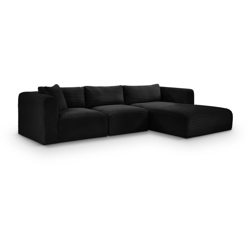 Meridian Shaggy Black Corduroy Performance Fabric Modular Sectional IMAGE 1