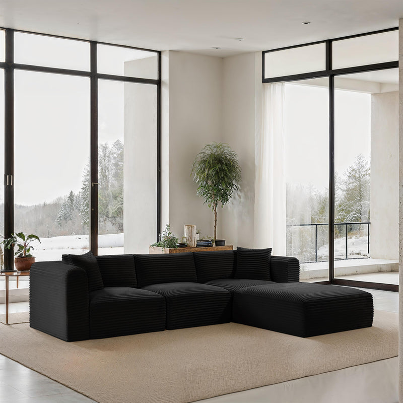 Meridian Shaggy Black Corduroy Performance Fabric Modular Sectional IMAGE 2