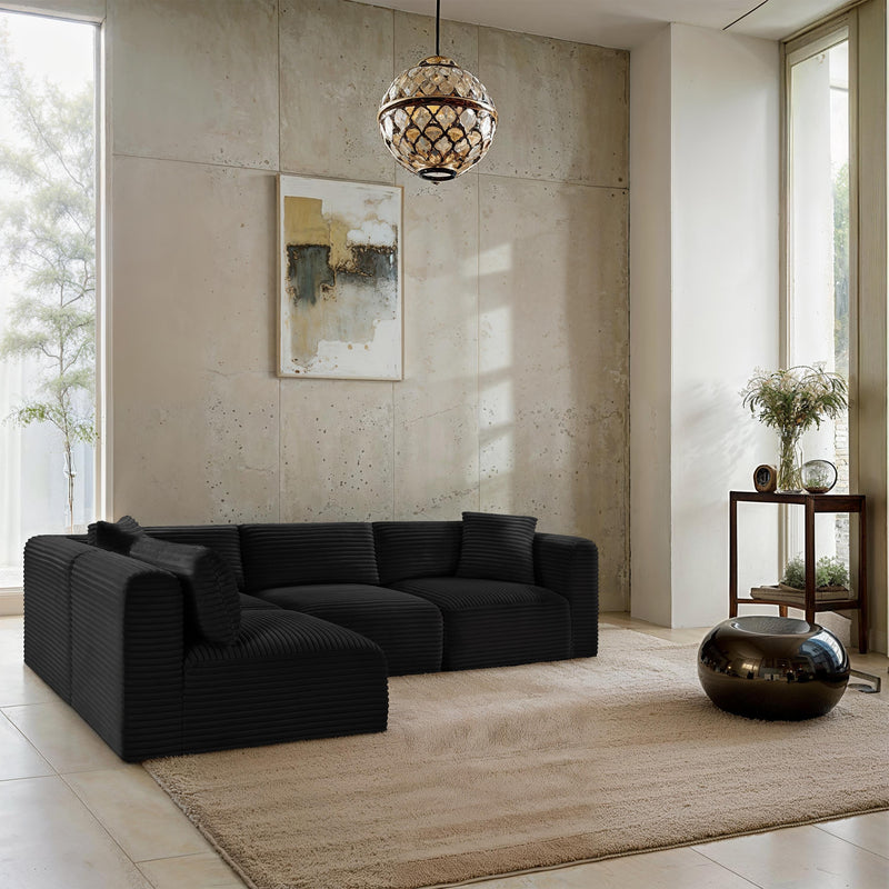 Meridian Shaggy Black Corduroy Performance Fabric Modular Sectional IMAGE 2
