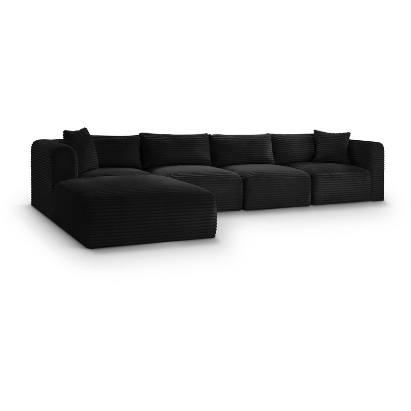 Meridian Shaggy Black Corduroy Performance Fabric Modular Sectional IMAGE 1
