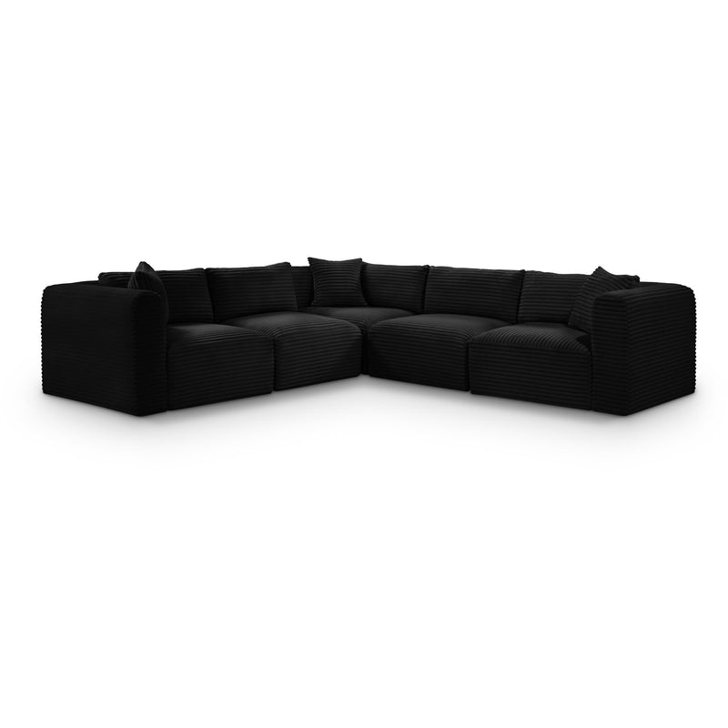 Meridian Shaggy Black Corduroy Performance Fabric Modular Sectional IMAGE 1