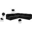 Meridian Shaggy Black Corduroy Performance Fabric Modular Sectional IMAGE 10