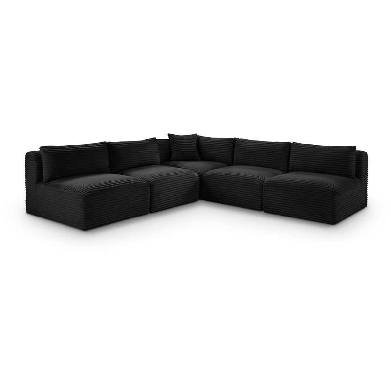 Meridian Shaggy Black Corduroy Performance Fabric Modular Sectional IMAGE 1